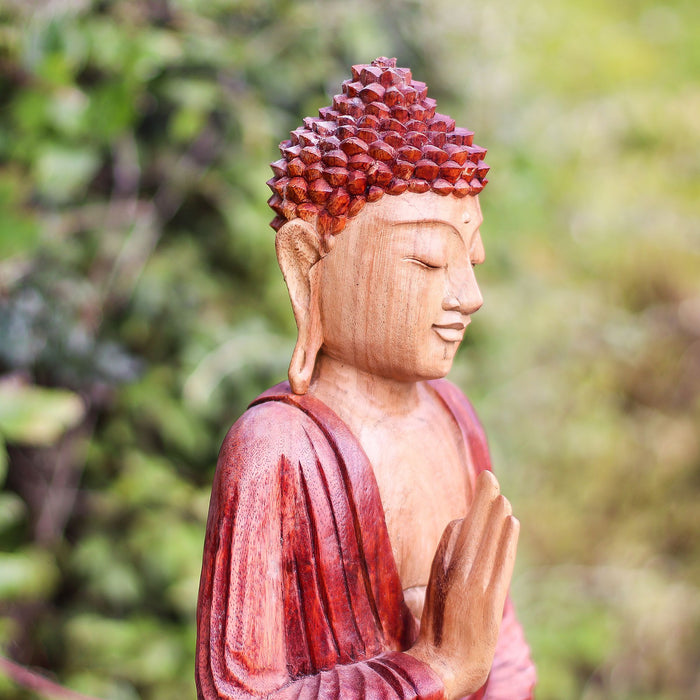 Geschnitzte Buddha-Statue aus Holz, Lehrübertragung – 30 cm