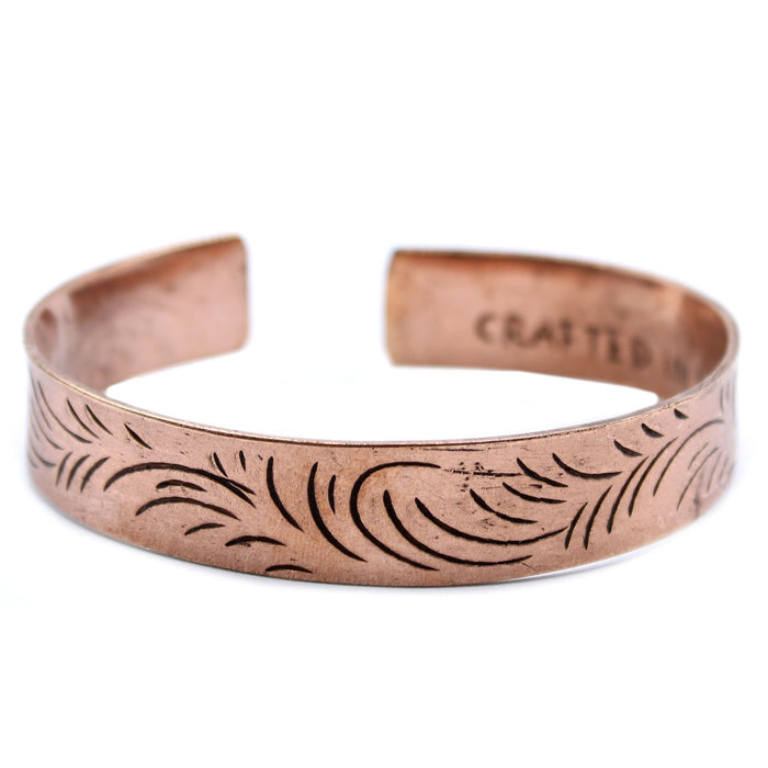 Tibetan Mantra Bracelet - Tribal Swirls, Wide Copper