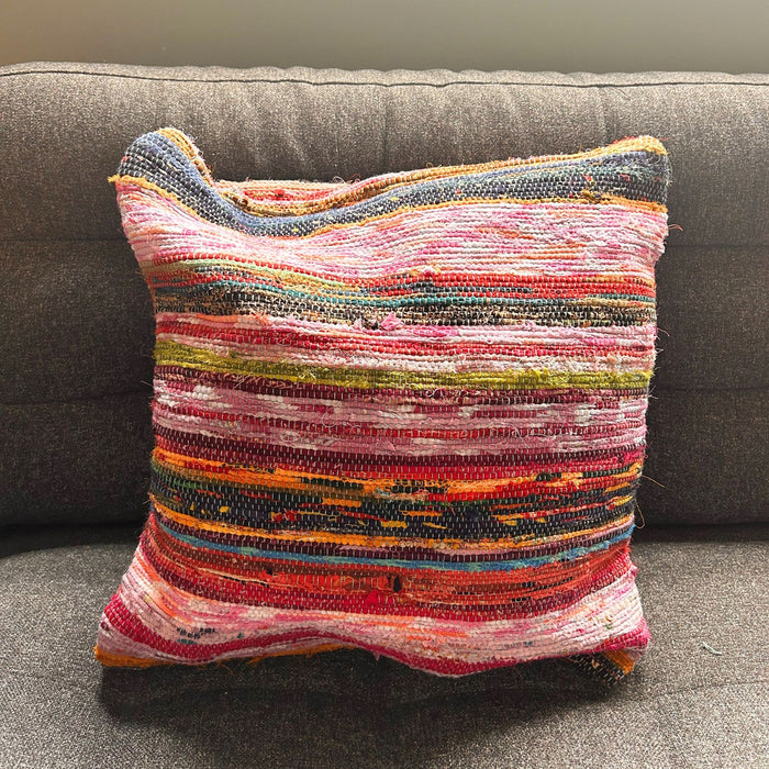 Rag Rug Cushion Cover - Aqua Blues