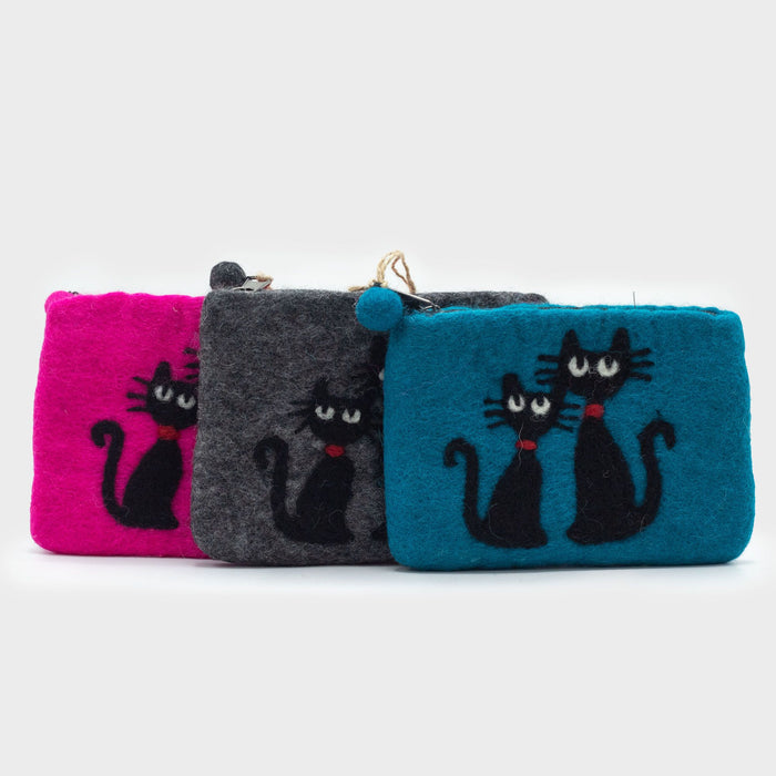 Felt Zipper Pouch - Two Cats