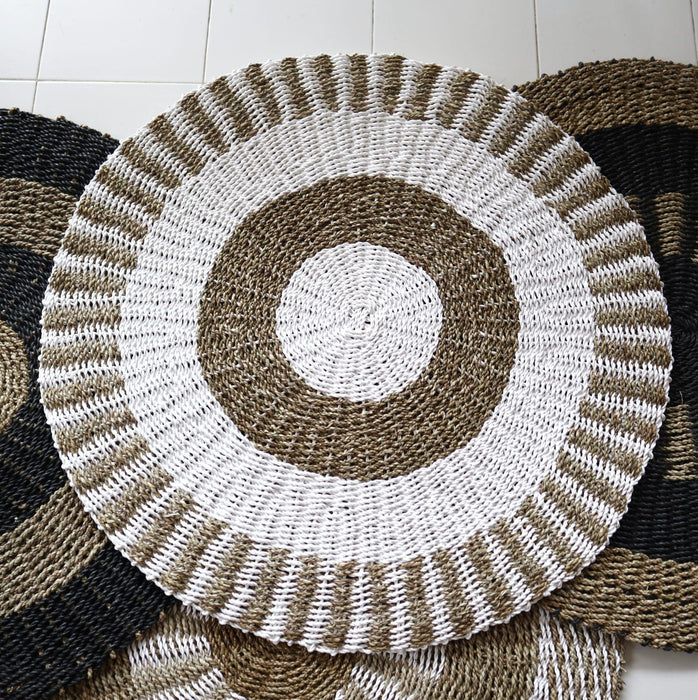 Runder Seegras-Teppich – Weiß & Natur