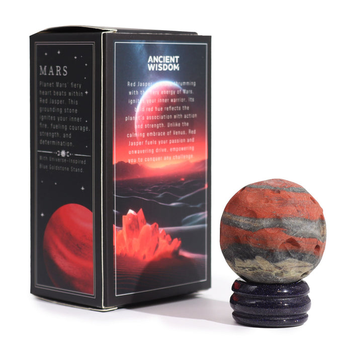 Edelsteinplanet auf Solarständer - Roter Jaspis MARS