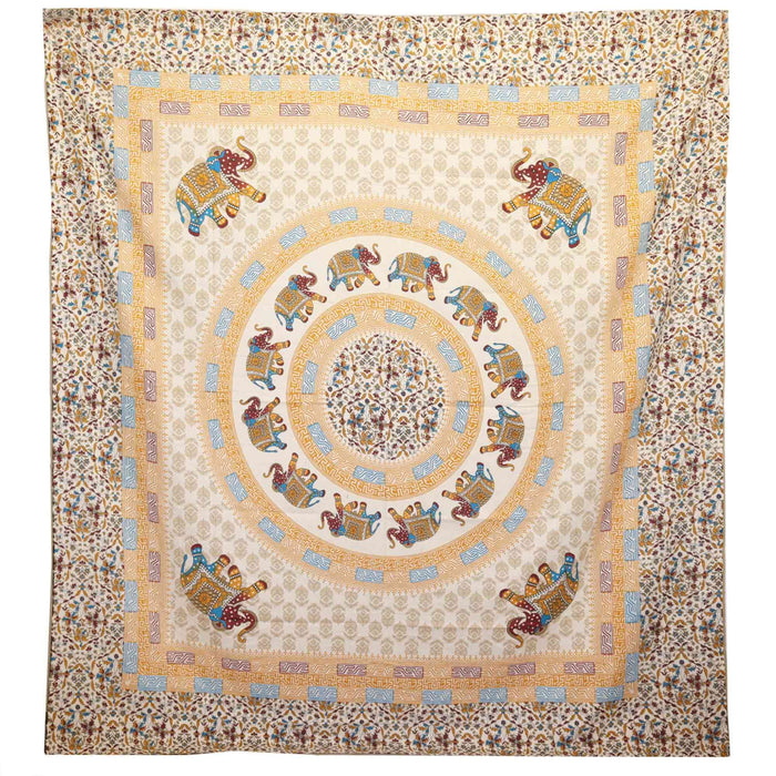 Wandbehang / Überwurf - Elefanten-Mandala, Braun/Orange auf Creme