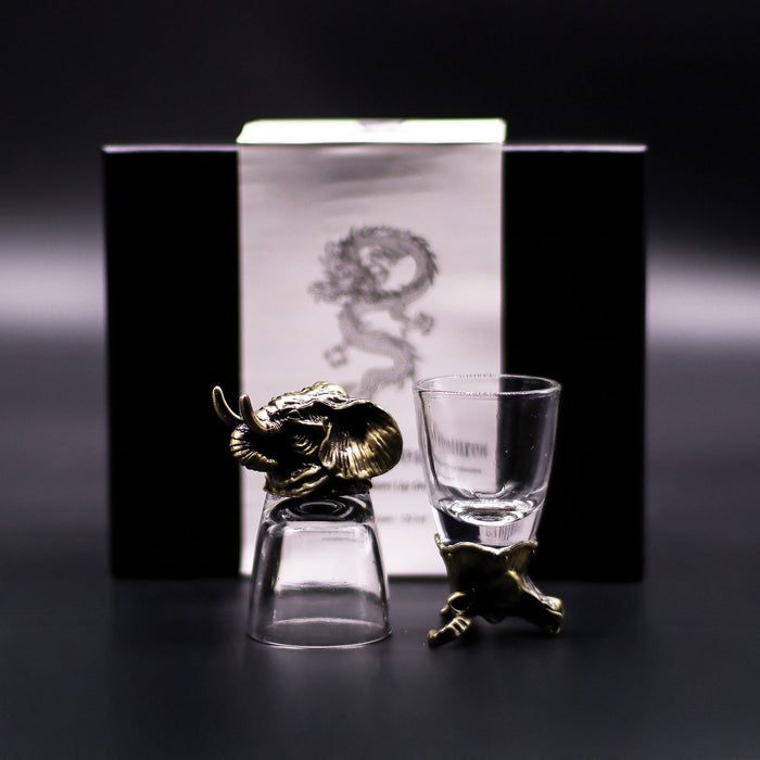 Gift Set of 6x 'Bottoms Up' Shot Glasses (50ml) - Mystical Creatures, Antique Bronze