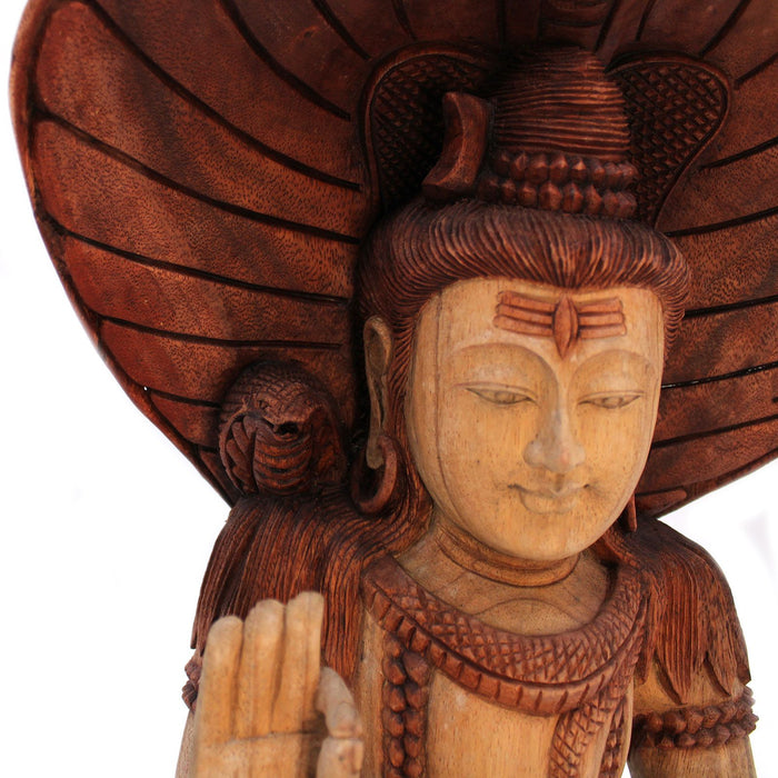 Geschnitzte Shiva-Holzfigur mit Kobra – 50cm