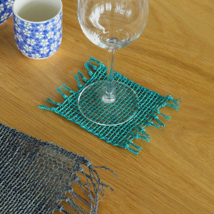 Set Of 4 Seagrass Coasters - Turquoise