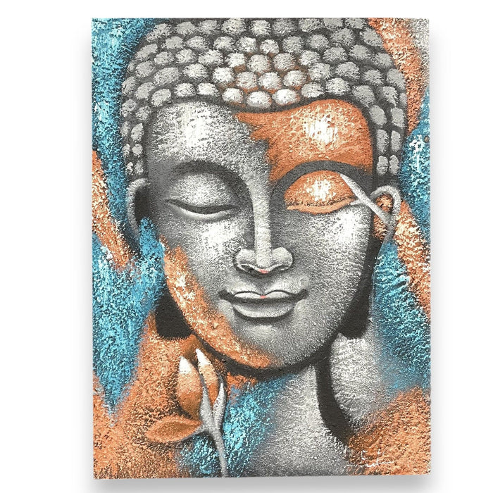 Painted Canvas - Buddha, Silver & Rose Gold Flower
