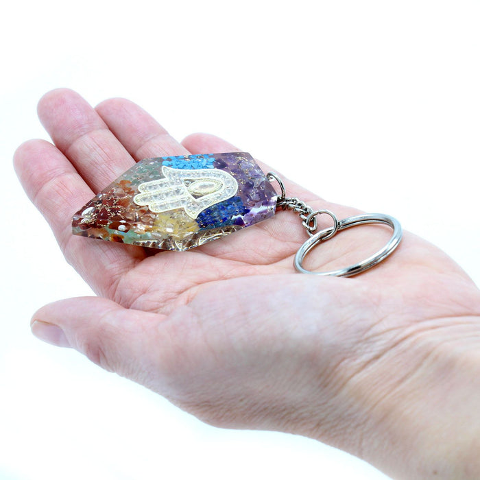 Orgonit Kraft Schlüsselanhänger - Edelstein Chakra Hamsa