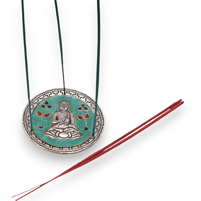 Räucherstäbchenhalter aus poliertem Aluminium – Buddha, Grün