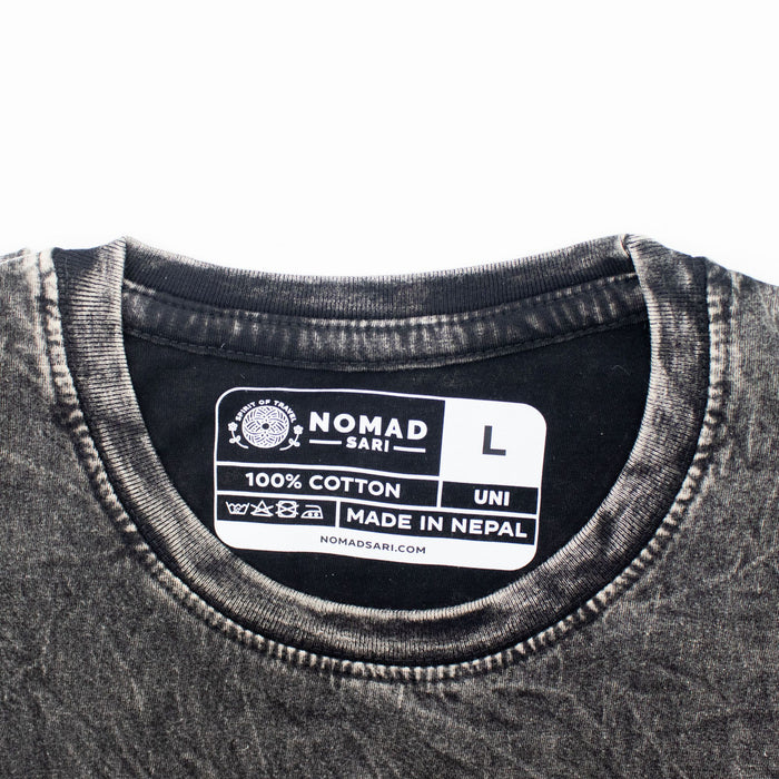Baumwoll-T-Shirt im Stonewashed-Look – Kompass des Lebens, Anthrazit (Größe L)