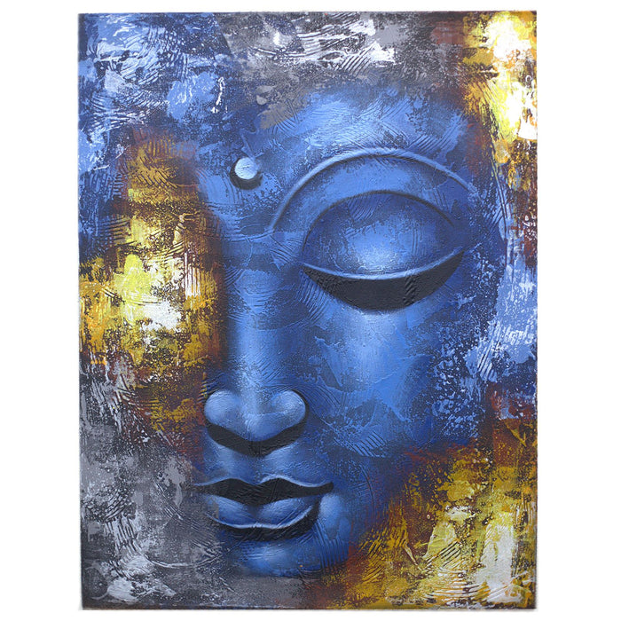 Bemalte Leinwand - Blaues Buddha-Gesicht, Abstrakt