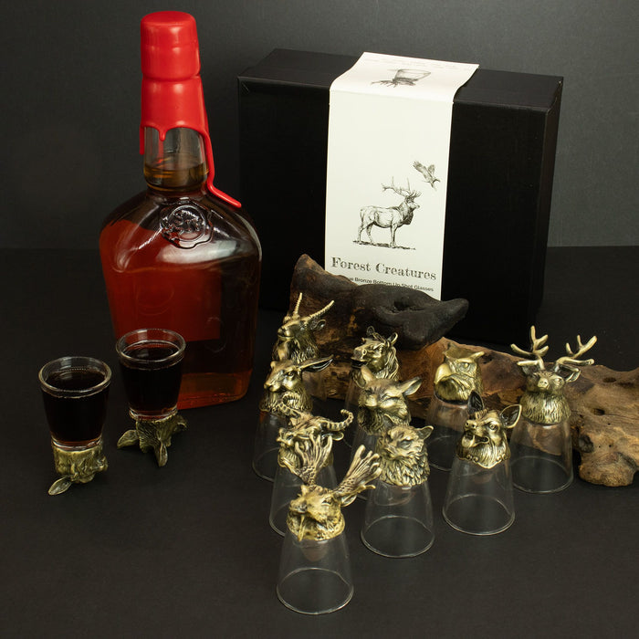 Coffret de 12 verres à shot (25ml) 'Bottoms Up' - Créatures de la Forêt & Mystiques, Bronze Antique