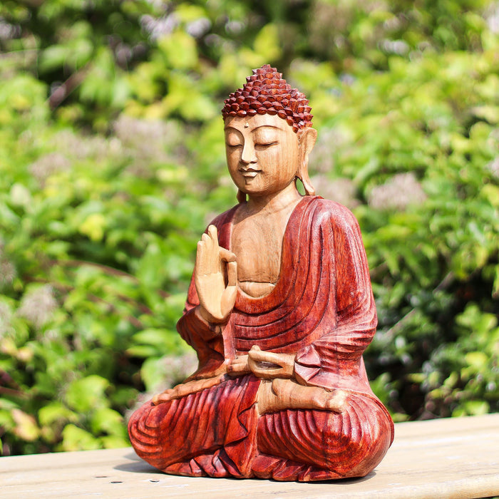 Geschnitzte Buddha-Statue aus Holz, Lehrübertragung – 30 cm