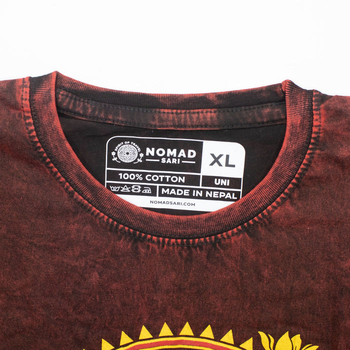 Stonewashed Baumwoll-T-Shirt – Drachen-Mandala, Bordeaux (XL)