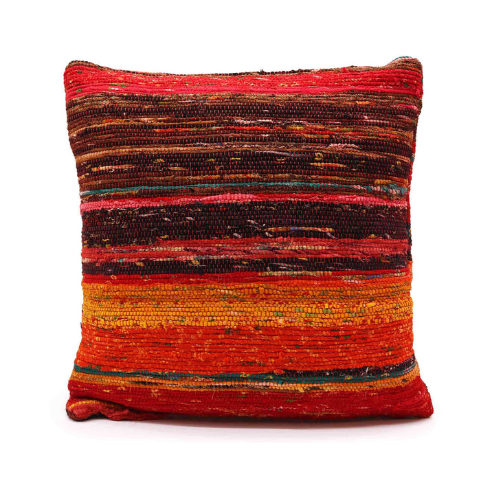 Rag Rug Cushion Cover - Rich Reds