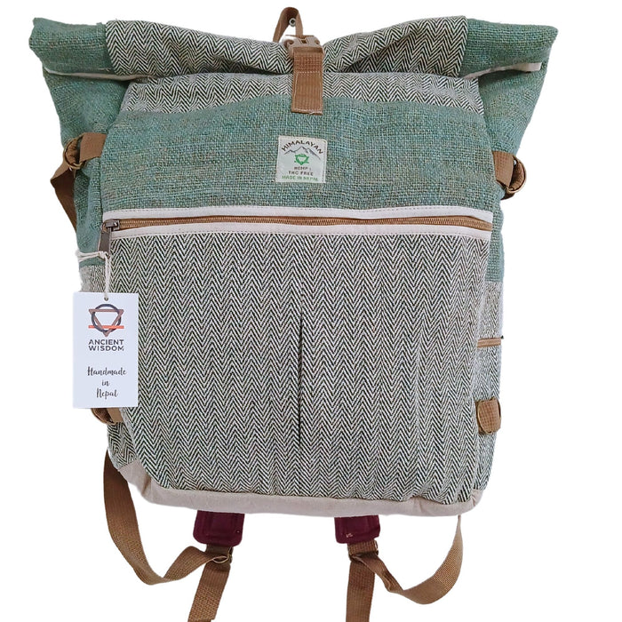 Hanf Trekking Rucksack mit Rollen - Salbeigrün