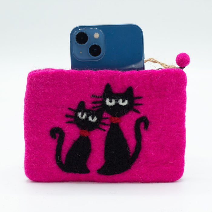 Felt Zipper Pouch - Two Cats