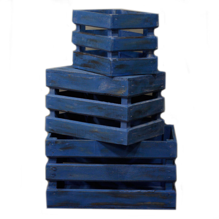Holz-Aufbewahrungskisten – Blau gewaschen, 3er-Set