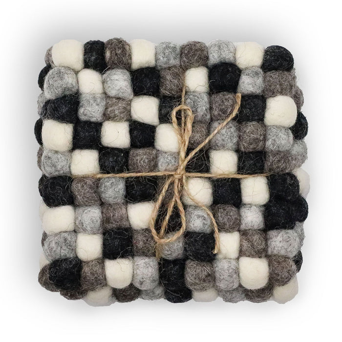 Multi-Grey Felt Ball Coasters - Square, Set of 4