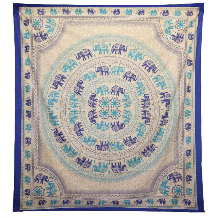 Wandbehang / Überwurf - Elefanten-Mandala, Blautöne
