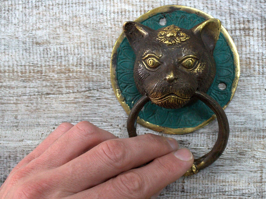 Türklopfer aus Messing - Katzenkopf