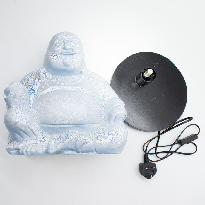 Buddha Glow Lamp - Laughing,  Sky Blue Crackle