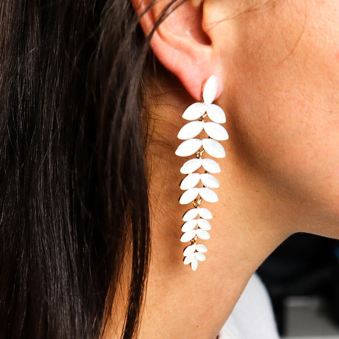 Nymph Aurora Glass Earrings - Long Drop, Pearl