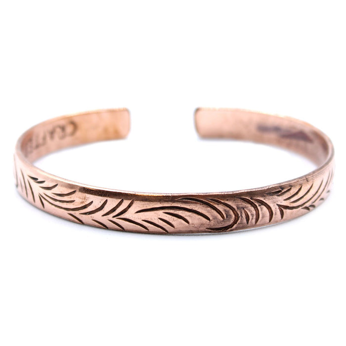 Tibetan Mantra Bracelet - Tribal  Swirls, Narrow Copper