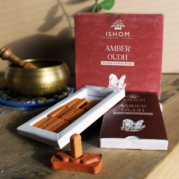 ISHOM Incense Smudge Bricks & Burner - Amber Oudh