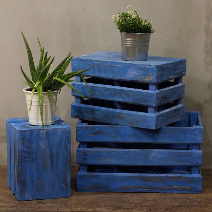 Holz-Aufbewahrungskisten – Blau gewaschen, 3er-Set