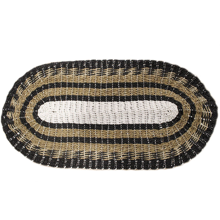 Oval-Teppich aus Seegras – Natur, Schwarz & Weiß