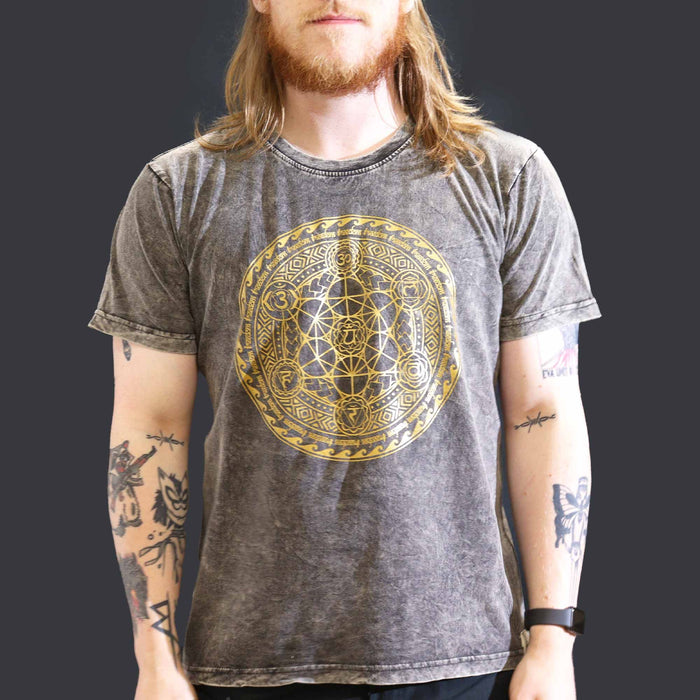 Stonewashed-Baumwoll-T-Shirt – Chakra, Dunkelgrau (Large)