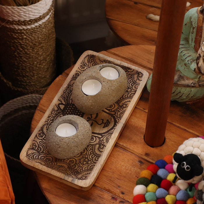Natural Riverstone Tealight Holder - Single