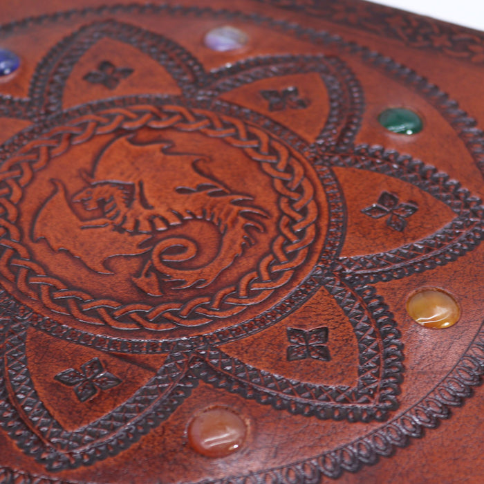 Riesiges Leder-Grab-Buch – Chakra-Steine & Drachen-Mandala (33x25cm)