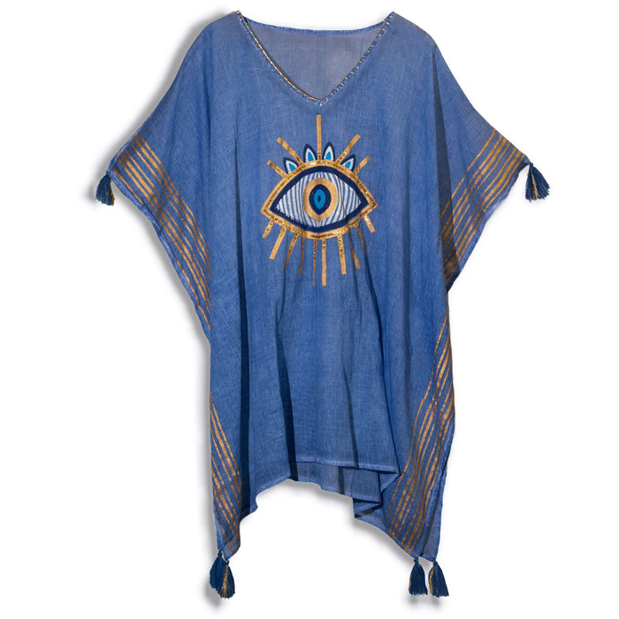 Baumwollkaftan – Böser Blick, Blau & Gold