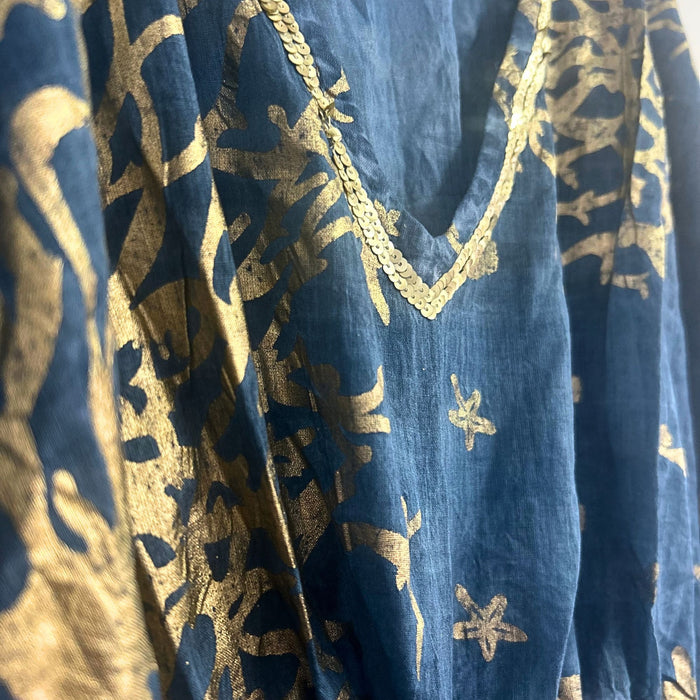 Baumwollkaftan – Koralle, Blau & Gold