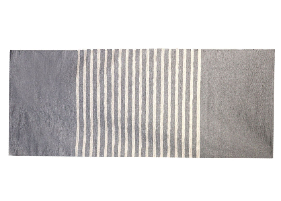 Striped Indian Cotton Rug - Grey / White