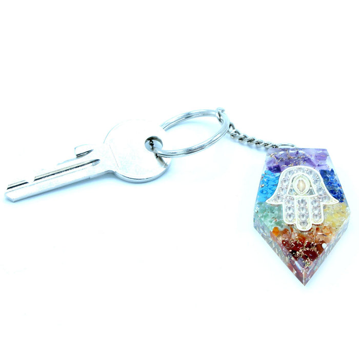 Orgonit Kraft Schlüsselanhänger - Edelstein Chakra Hamsa