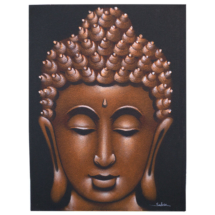 Leinwandgemälde – Buddha-Gesicht aus Kupfer, Sand-Finish