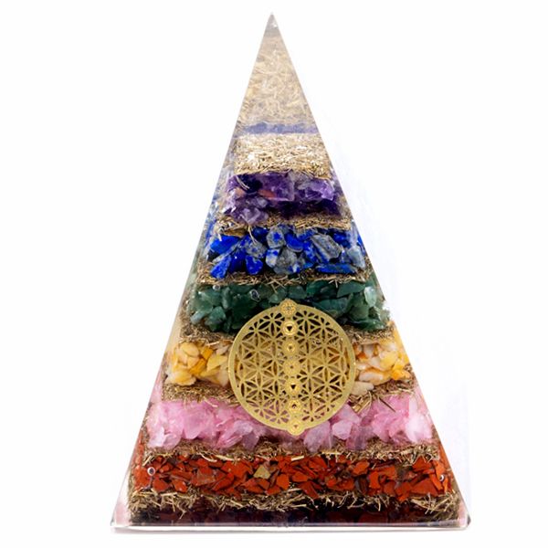 Orgonit-Pyramide – Sieben Chakren, Blume des Lebens (Groß)