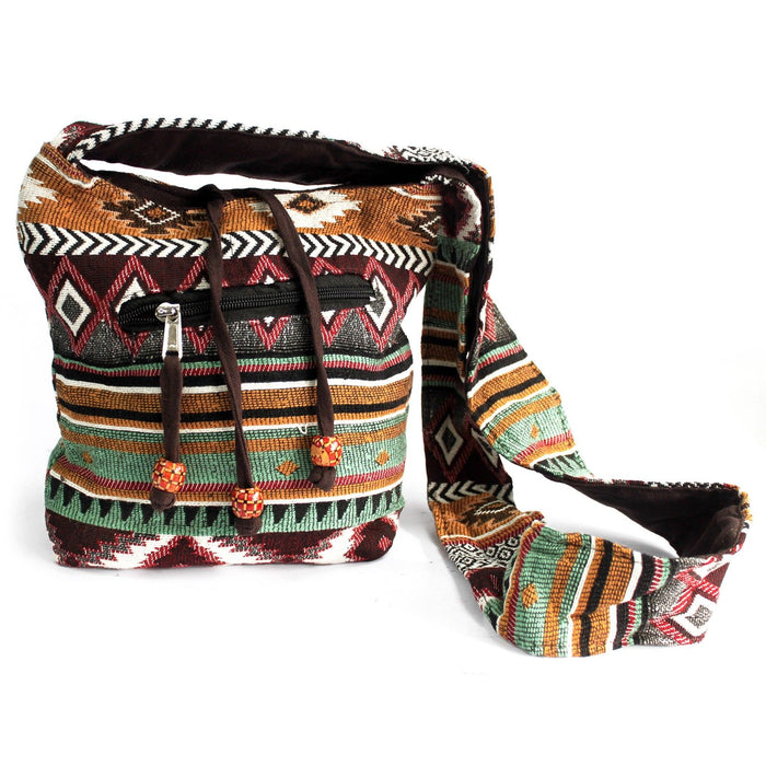 Jacquard-Umhängetasche – Schokobraun
