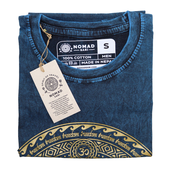 Stonewashed Baumwoll-T-Shirt – Chakra, Blau (S)