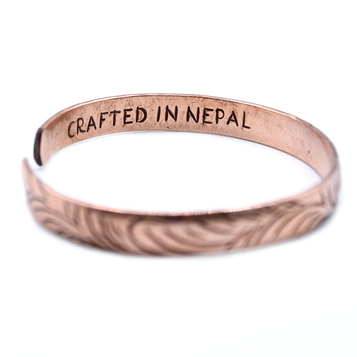 Tibetan Mantra Bracelet - Tribal  Swirls, Narrow Copper