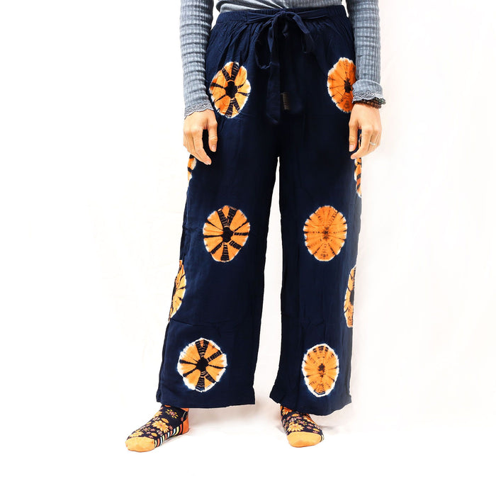 Loungehose im japanischen Stil – Marineblau & Orange (L)