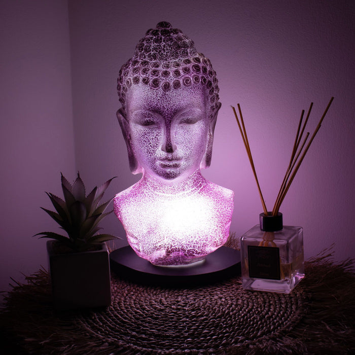 Buddha Glow Lamp - Bust, Lavender Crackle