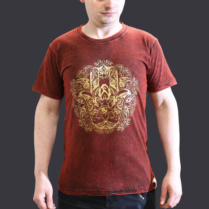 Stonewashed Cotton T-Shirt – Hamsa, Maroon (Small)