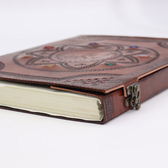 Riesiges Leder-Grab-Buch – Chakra-Steine & Drachen-Mandala (33x25cm)