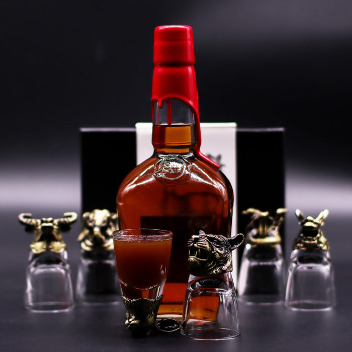 Gift Set of 6x 'Bottoms Up' Shot Glasses (50ml) - Mystical Creatures, Antique Bronze
