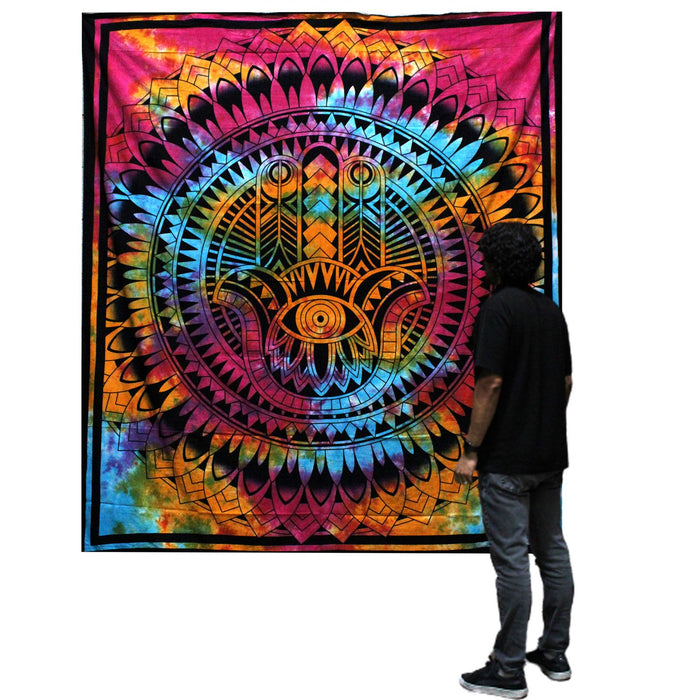 Double Cotton Bedspread / Wall Hanging - Hamsa