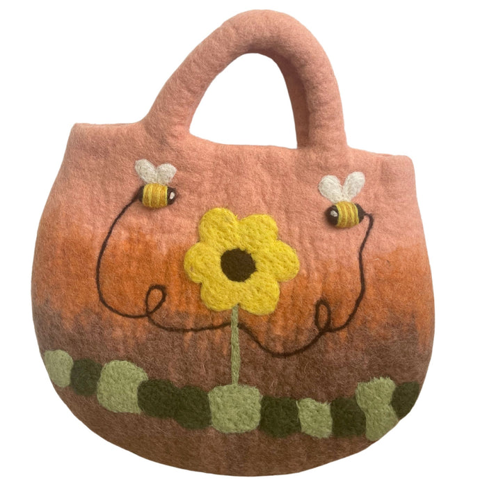 Wassergefilzte Tasche - Sonnenblume & Bienen
